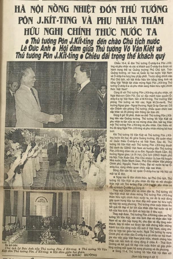 Hà Nội nồng nhiệt đón Thủ tướng Pôn J.Kít-ting và Phu nhân thăm hữu nghị chính thức nước ta