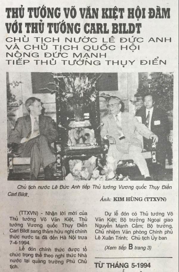 Thủ tướng Võ Văn Kiệt hội đàm với Thủ tướng Carl Bildt